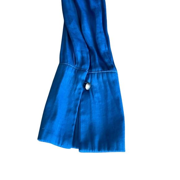 Free People Women’s Aida Collared Long Sleeve Silky Cobalt Blue Shirt Maxi Dress - Picture 10 of 15